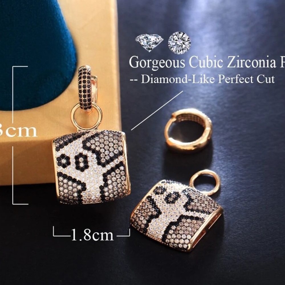 Leopard Dangle CZ Gold Earrings - Picture 6 of 7